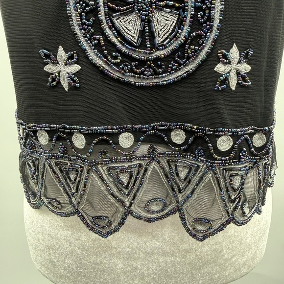 Vintage Y2K Papell Boutique Beaded Mesh Overlay Tank in Black Size Small - Picture 7 of 11